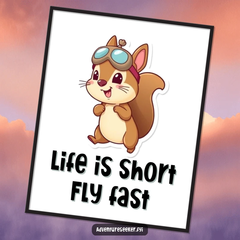 Funny Free Printable Wall Art of a cheerful squirrel wearing an aviator hat, taking flight with a smile, inspiring adventure.