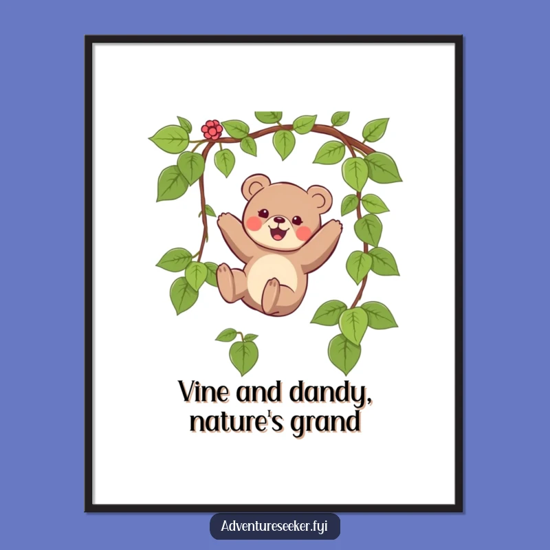 Free Printable Wall Art: Funny Bear Swinging Vine Humorous Downloadable Decor