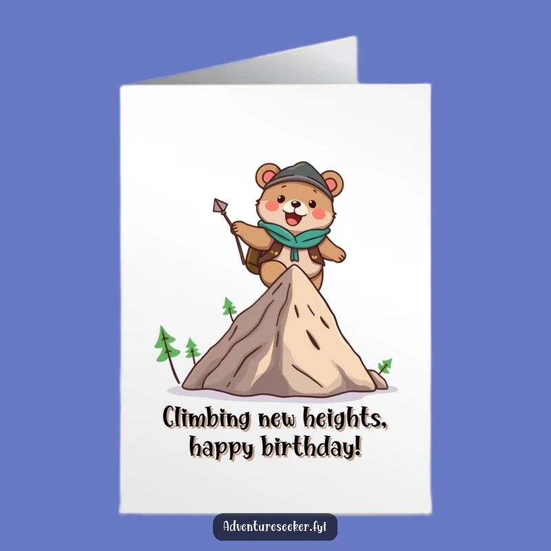 Free Printable Bear Climbing Birthday Card - Funny Mountain Adventure Downloadable Gift