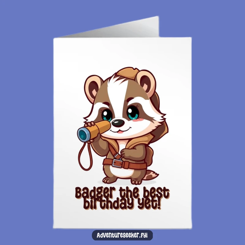 Free Printable Badger Birthday Card: Brave Explorer Spyglass Humorous Downloadable Gift