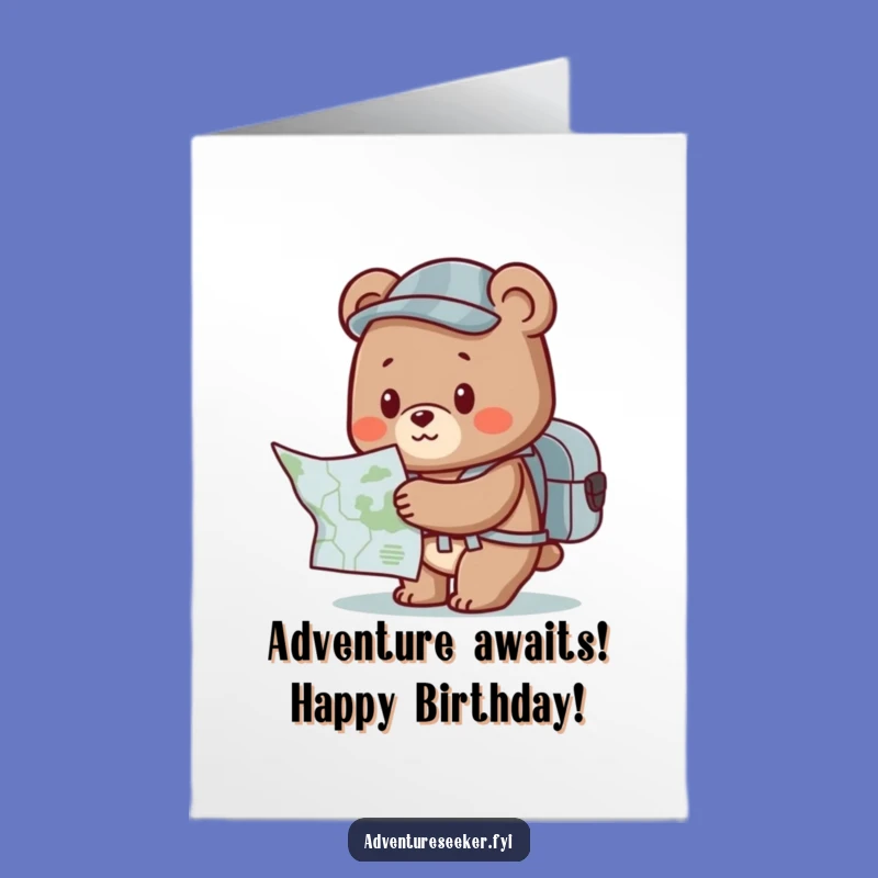 Free Printable Bear Adventure Birthday Card: Funny Map Explorer Downloadable Gift