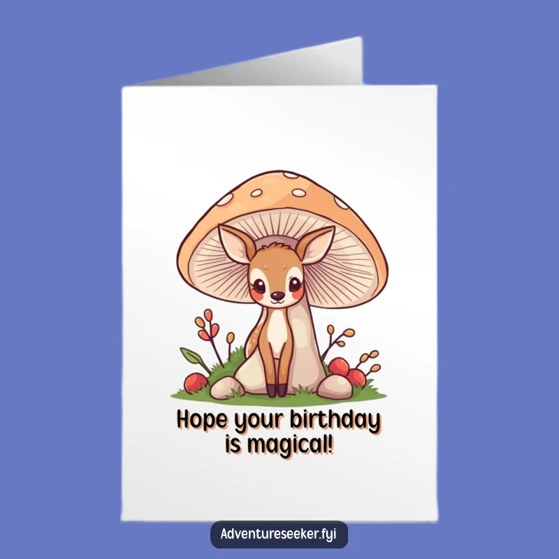 Free Printable Birthday Card: Shy Deer & Friendly Mushroom - Cute Downloadable Gift