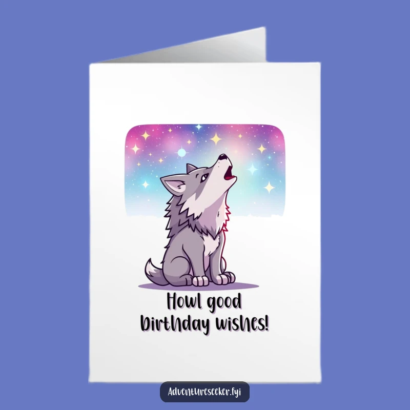 Free Printable Wolf Birthday Card: Howling Starry Night Downloadable Gift