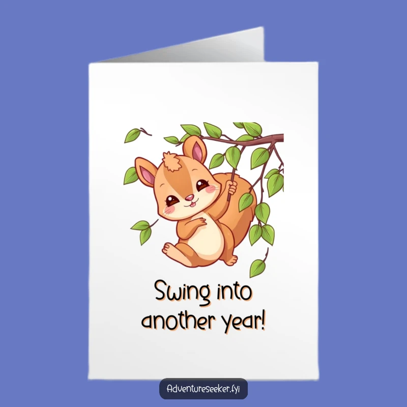 Free Printable Birthday Card: Playful Squirrel Swing, Fun Downloadable Gift