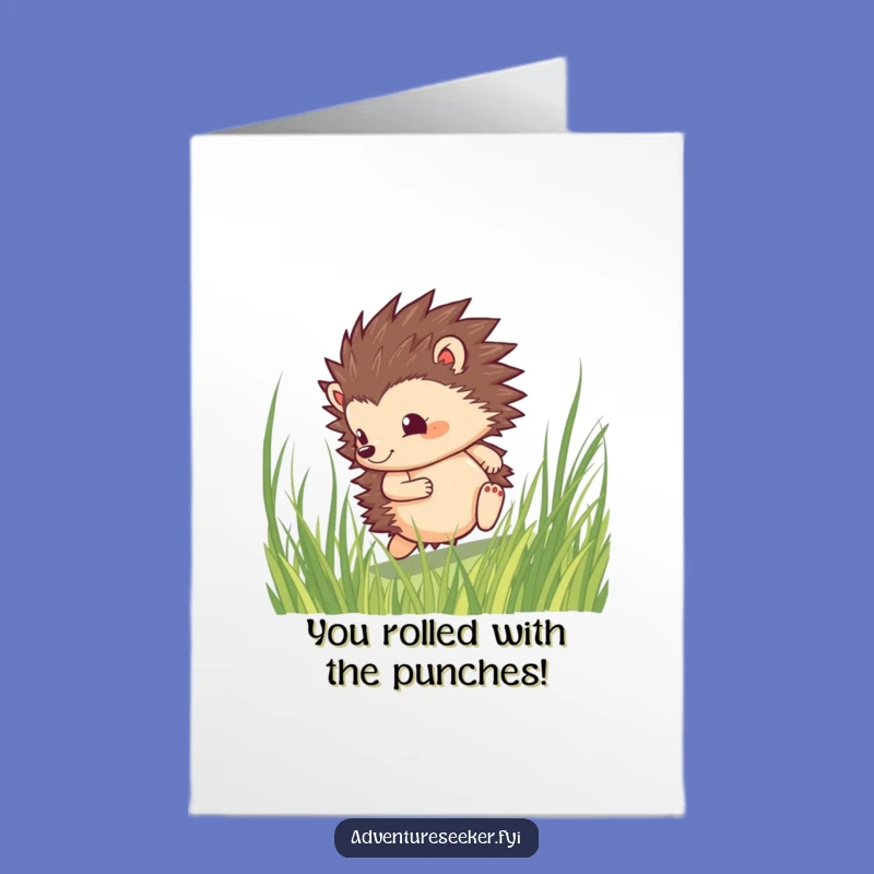 Free Printable Congrats Card: Hedgehog Rolling for Success Funny Downloadable Gift
