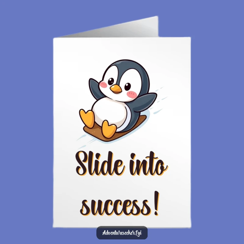 Free Printable Penguin Congratulations Card: Sliding to Success Downloadable