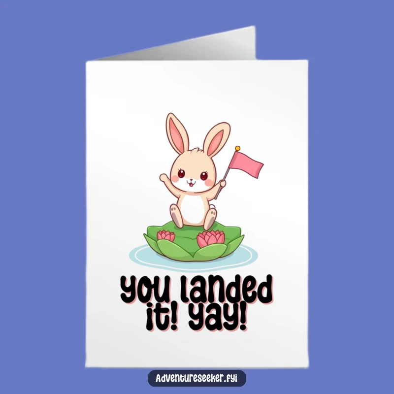 Free Printable Bunny Congratulations Card: Funny Lily Pad Design, Downloadable Success Greeting