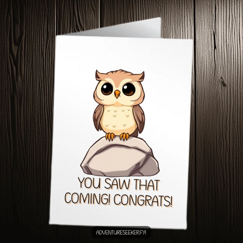 Funny Free Printable Owl Congratulations Card: A curious owl on a rock gazes into the distance, celebrating success.
