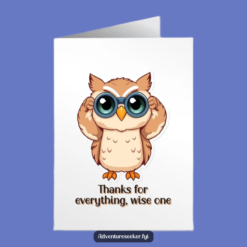 Free Printable Thank You Owl Card: Appreciative Bird Binoculars Downloadable