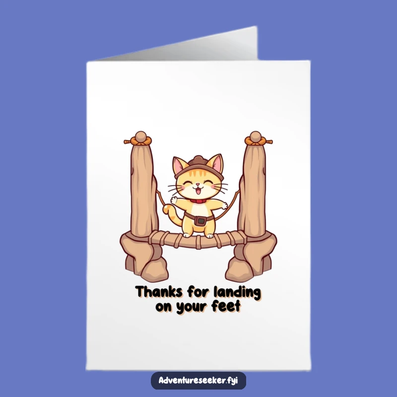 Free Printable Thank You Cat Card: Grateful Cat's Bridge Journey Downloadable