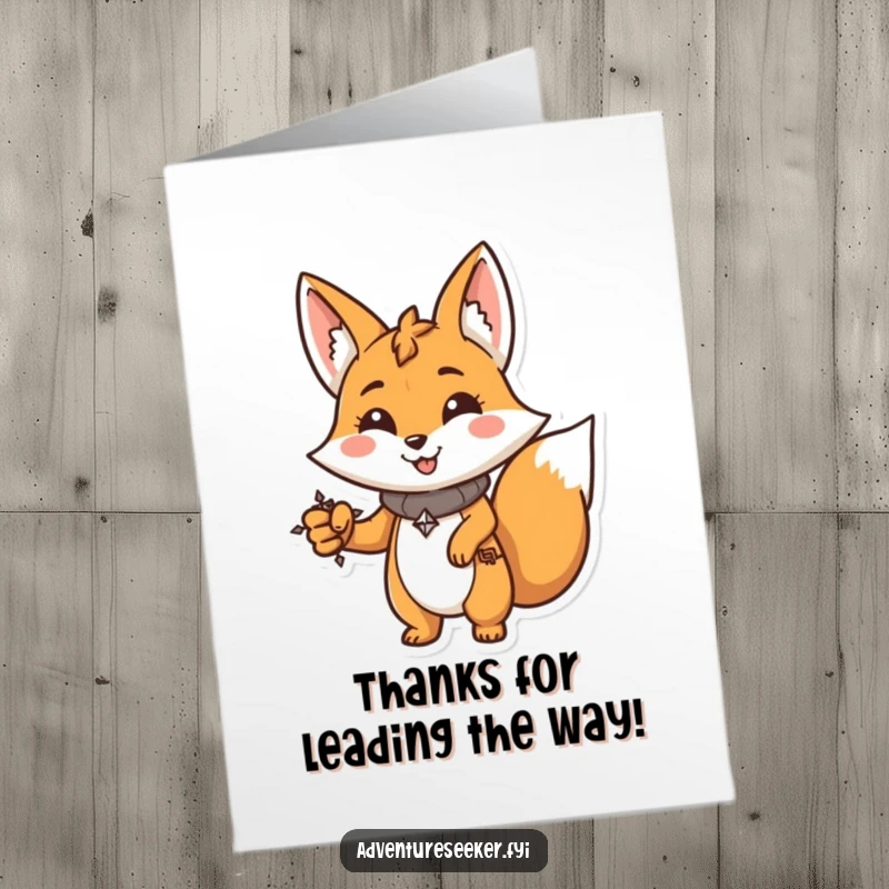 Funny Free Printable Fox Thank You Card: A smiling fox with a compass points forward, expressing sincere thanks.