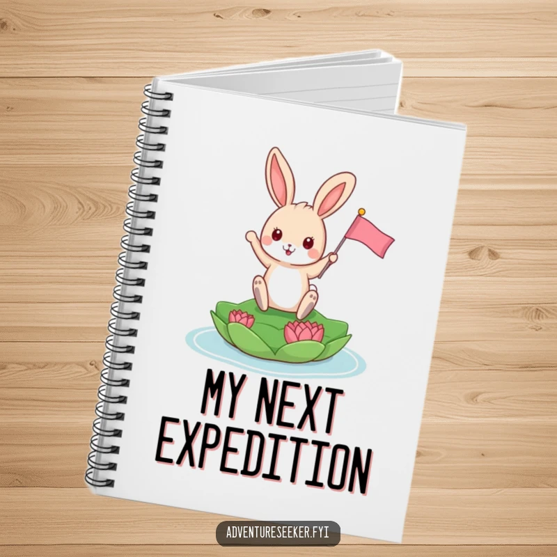 Funny Bunny Notebook: Playful bunny triumphantly planting a tiny flag on a floating lily pad, for writing achievements.