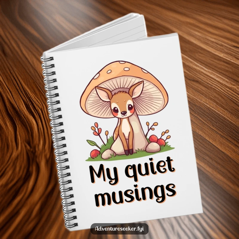 Funny Deer Mushroom Notebook: A shy deer peeking from a mushroom, ideal for journaling nature and whimsical thoughts.