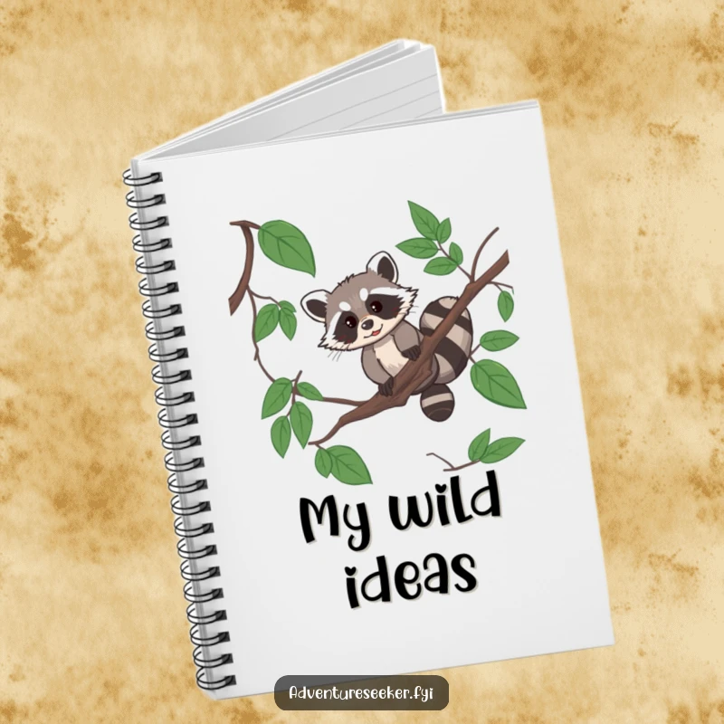 Funny raccoon acrobat notebook with a resourceful raccoon navigating a jungle vine, perfect for notes.
