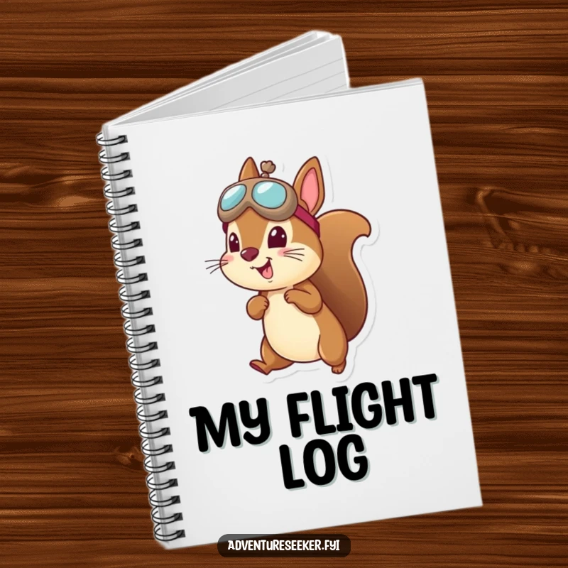 Funny squirrel aviator notebook featuring a cheerful squirrel in flight, ready to jot down brilliant ideas.