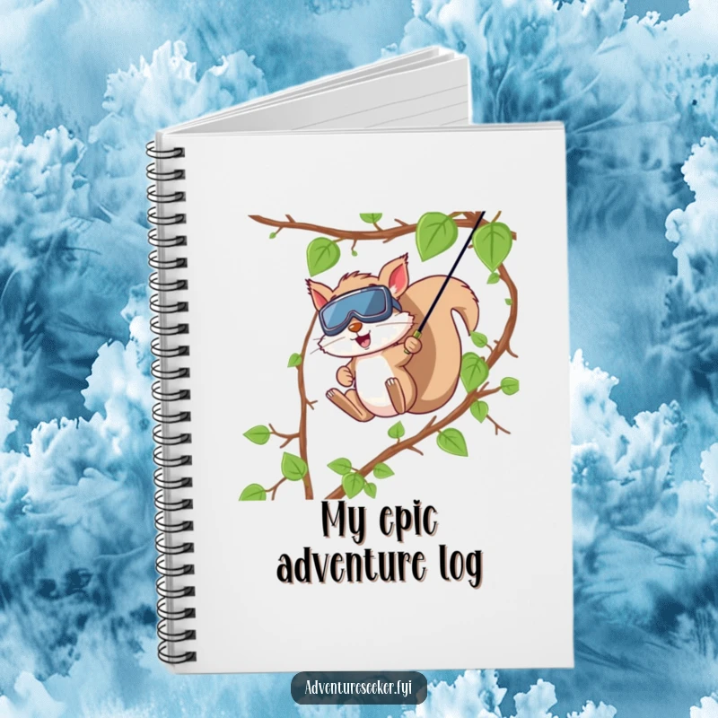 Funny Squirrel Zip Line Notebook. A squirrel with goggles zip-lines down vines, inspiring notes and ideas for any adventure.