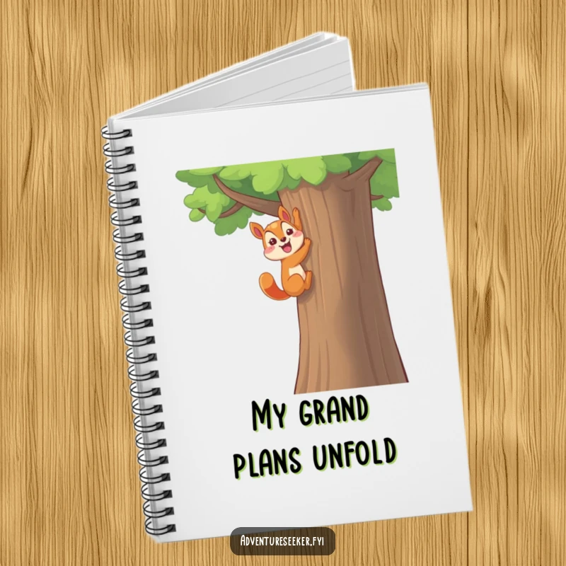 Funny Squirrel Notebook: Happy character climbing a tall tree with a flourish, ideal for documenting funny achievements.
