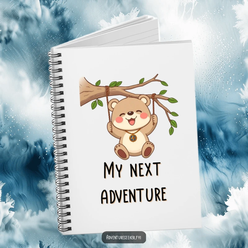 Funny Bear Cub Compass Notebook. A bear cub swinging with a compass, ideal for documenting adventures and plans.