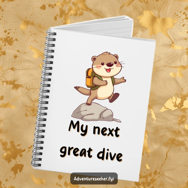 Funny Otter Notebook: A cheerful adventurer otter with a backpack leaps a rock, providing a humorous and inspiring cover for notes and ideas.