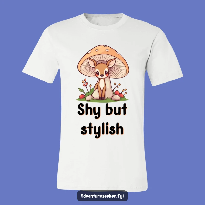 Funny Deer Mushroom T-Shirt: Shy Wanderer Graphic Tee, Adorable Hilarious Gift