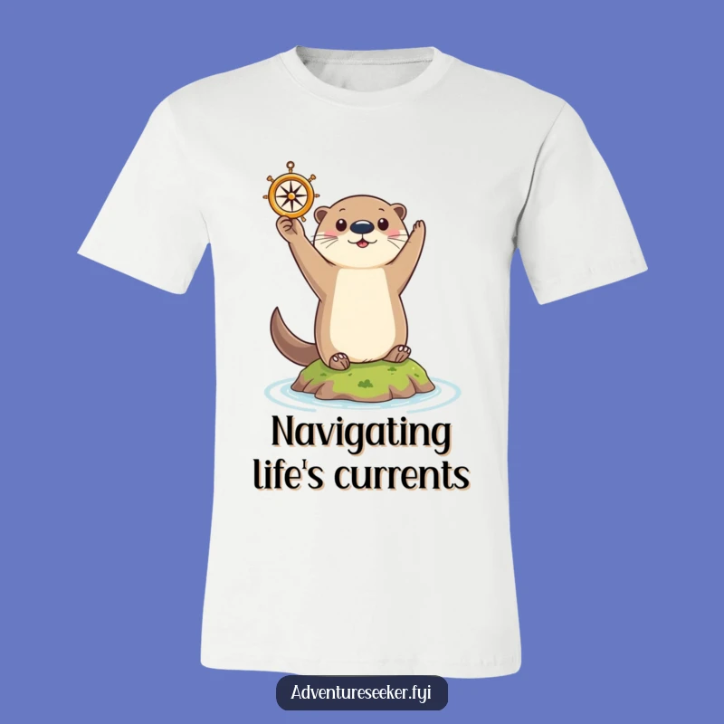 Funny Otter Navigator T-Shirt: Curious Animal Holding Compass, Humorous Gift