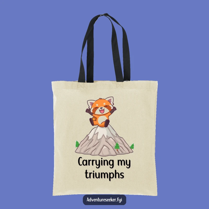 Funny Red Panda Leap Tote Bag: Joyful Animal Jumping Mountains, Humorous Shopping Gift