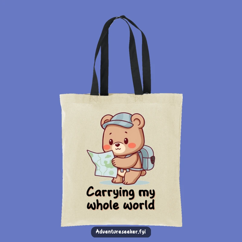 Funny Bear Map Tote Bag: Cute Explorer Character Accessory, Chic Funny Gift