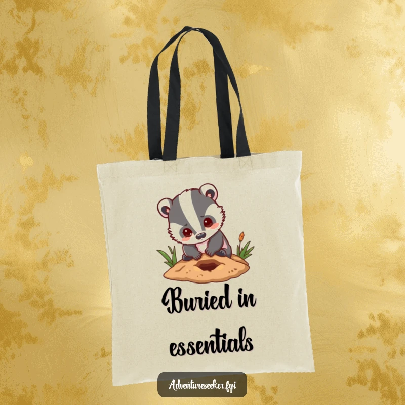 Funny badger tote bag showcasing a determined character digging a hole with a hopeful expression, ready for any task.
