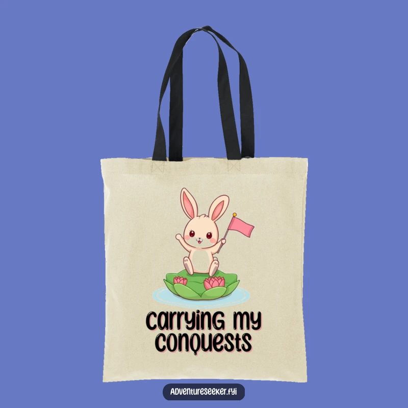Funny Bunny Explorer Tote Bag: Playful Animal Planting Flag, Humorous Shopping Gift